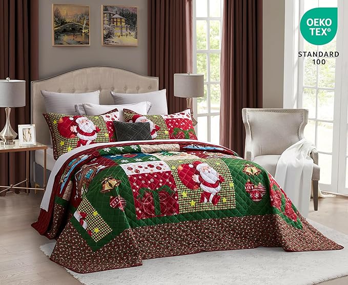 CHIXIN Christmas Oversized Bedspread King Size, Santa Claus Pattern Bedding - Image 2