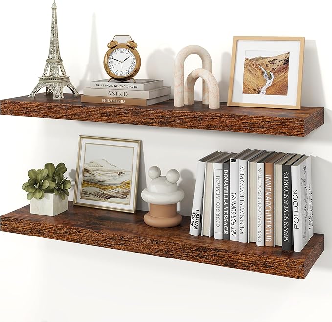 Floating Shelves for Wall, 9.3" Deep Wall Mounted Wood Shelves for Bathroom by Unknown