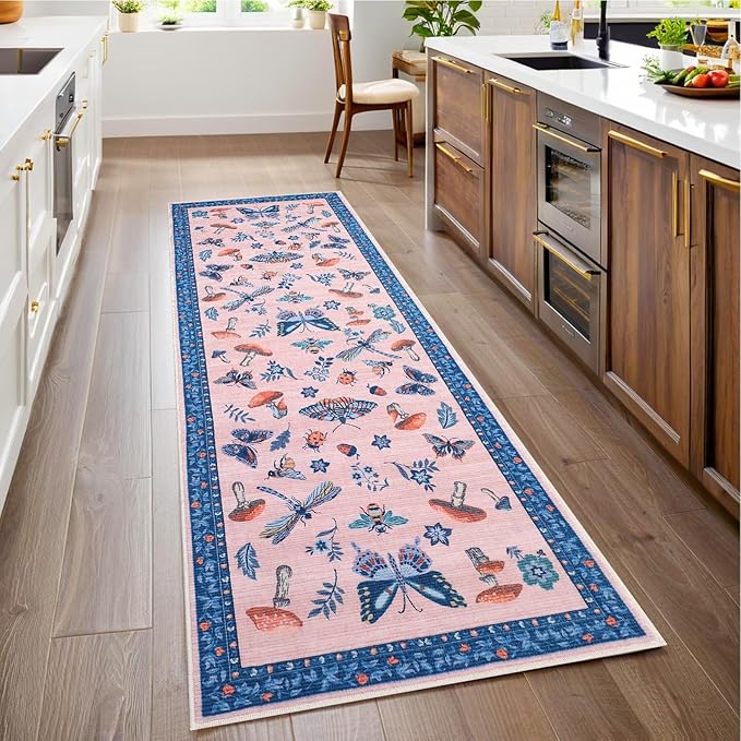 Mushroom Insect 2x6 Runner Rug for Hallway Washable Kitchen Rugs Non Slip by ROYHOME