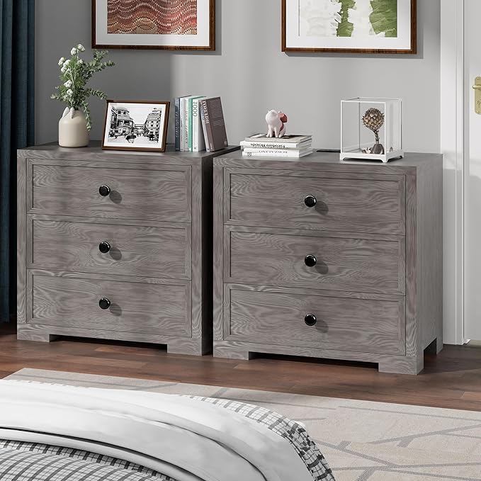 COWMOU Nightstand with Drawers 3 Drawer Night Stand with Charging Station - Image 4
