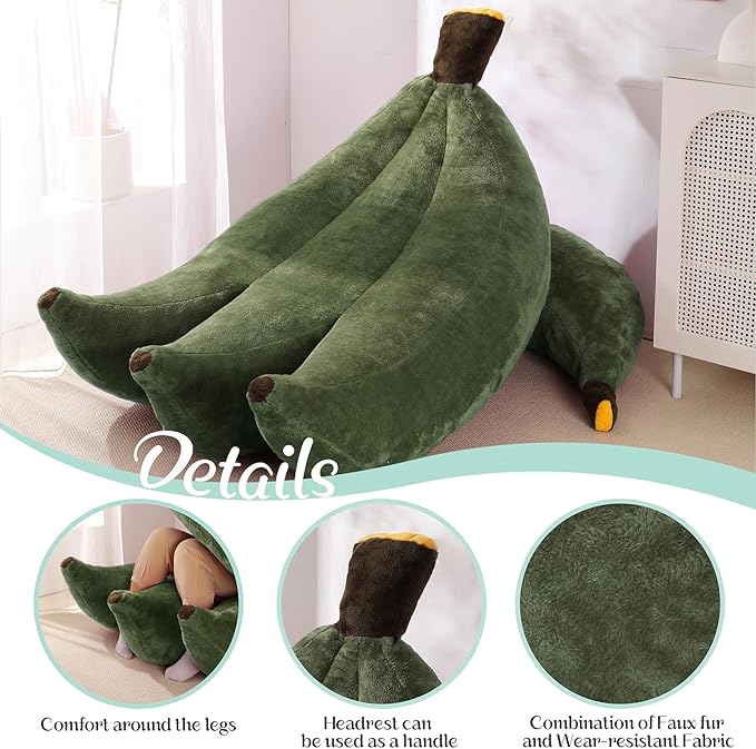 Banana Bean Bag Chair with Ottoman, Floor Sofa Bed with Footrest, Comfy - Image 4