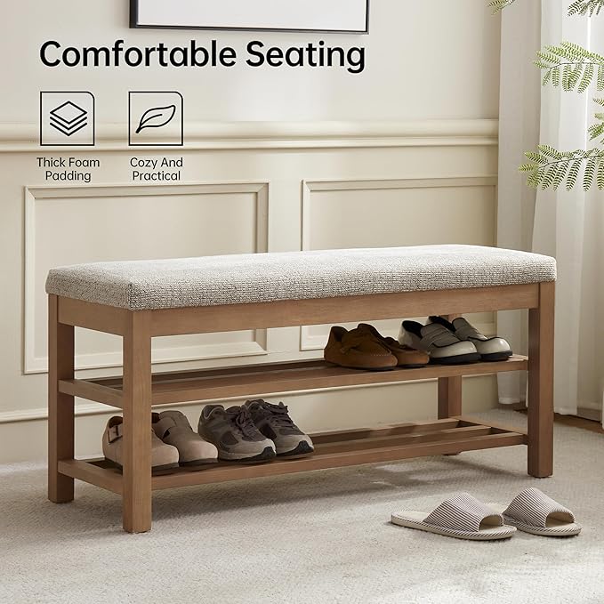 VKNOW Entryway Bench, 44.3” Upholstered Shoe Bench - Image 3