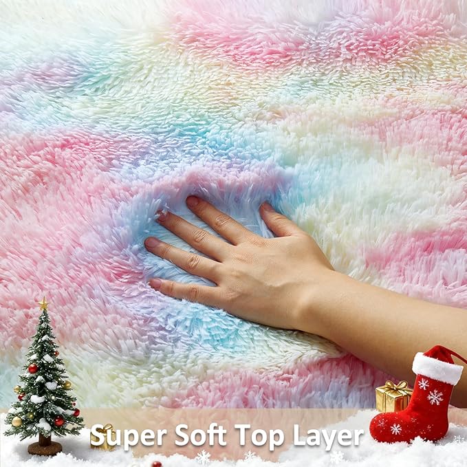 Ophanie Rainbow Rug for Bedroom Girls, Unicorn Colorful Fluffy Soft Cute Fuzzy - Image 2