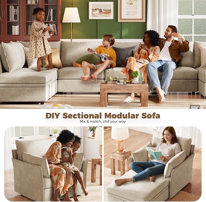 ABCASA Oversized Loveseat Sofa, Modern Modular Sectional Couch Beige Fluffy - Image 7