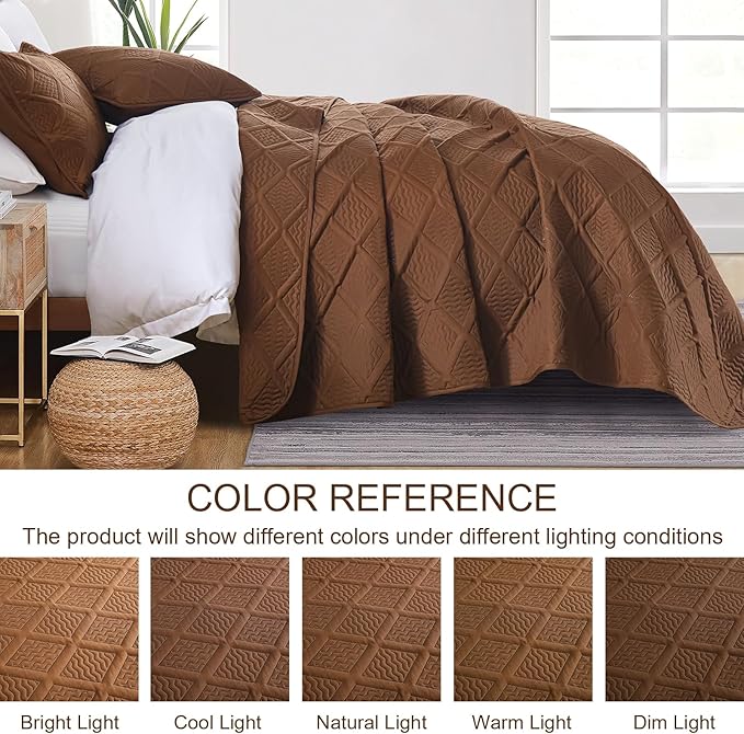 Yiran Brown Quilt Set King Size, 3 Piece Reversible Bedspreads Bedding Set - Image 7