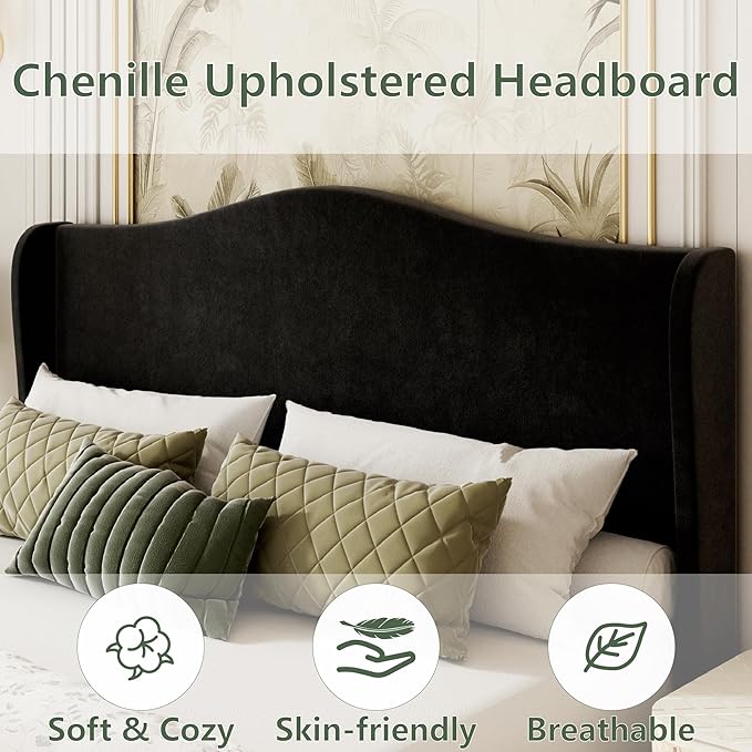 Full Size Upholstered Platform Bed Frame, Vintage Solid Wood Legs, No Box - Image 5