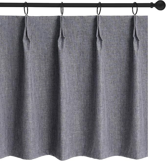 WdFour Small Pinch Pleated, Full Blackout Linen Look Window Curtains by WdFour