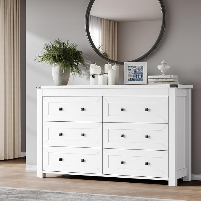 6-Drawer Dresser, Modern Wooden Storage Chest of Drawers, Dresser TV Stand by BORNOON