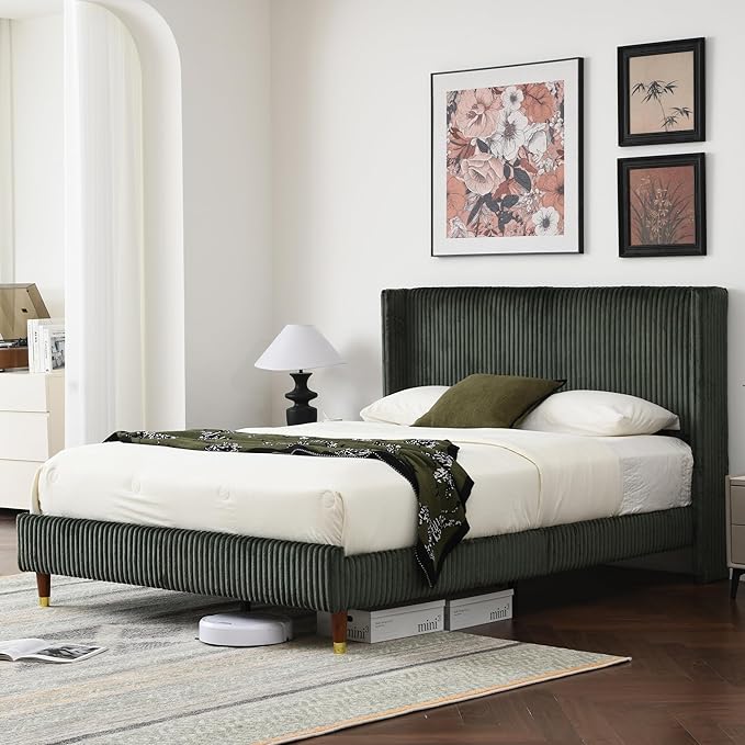 PINJU Full Size Bed Frame, Upholstered Platform Bed by PINJUBED