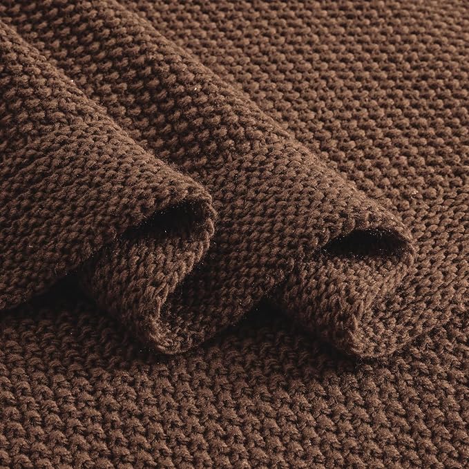 CozeCube Brown Throw Blanket for Couch, Soft Cozy Cable Knit Throw for Bed Sofa - Image 8