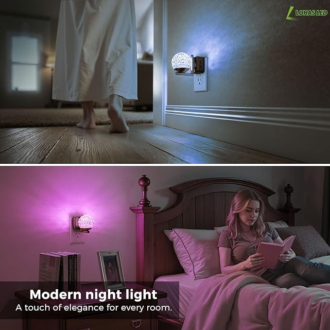 L LOHAS LED Night Lights Plug Into Wall 2 Pack, Dusk to Dawn Sensor, 10-Color - Image 8