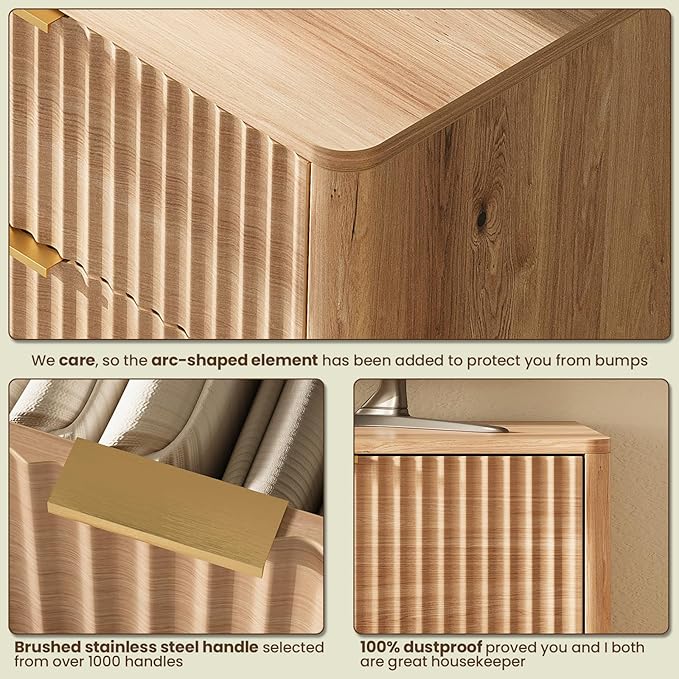 63'' Wide 9 Drawers Dresser for Bedroom, Modern Fluted Vertical Chest - Image 8