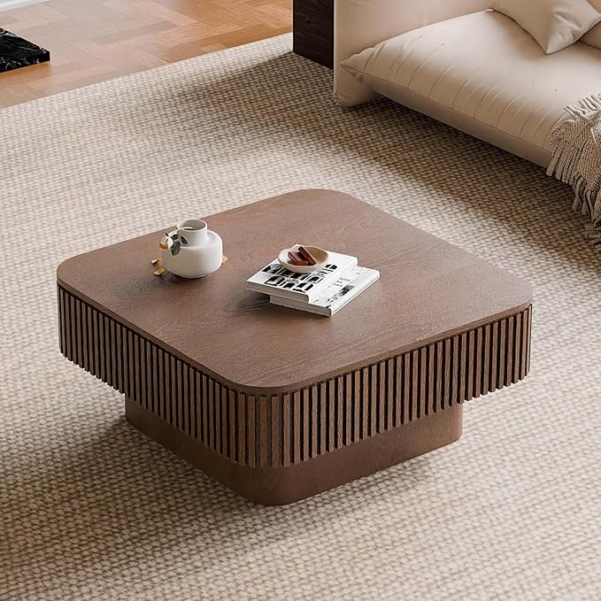 Square Small Coffee Table with Storage, Modern Wooden Coffee Table with Solid - Image 7