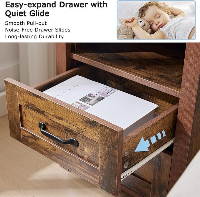 Puntogen Brown Night Stand Set of 2, Rustic End Table - Image 8