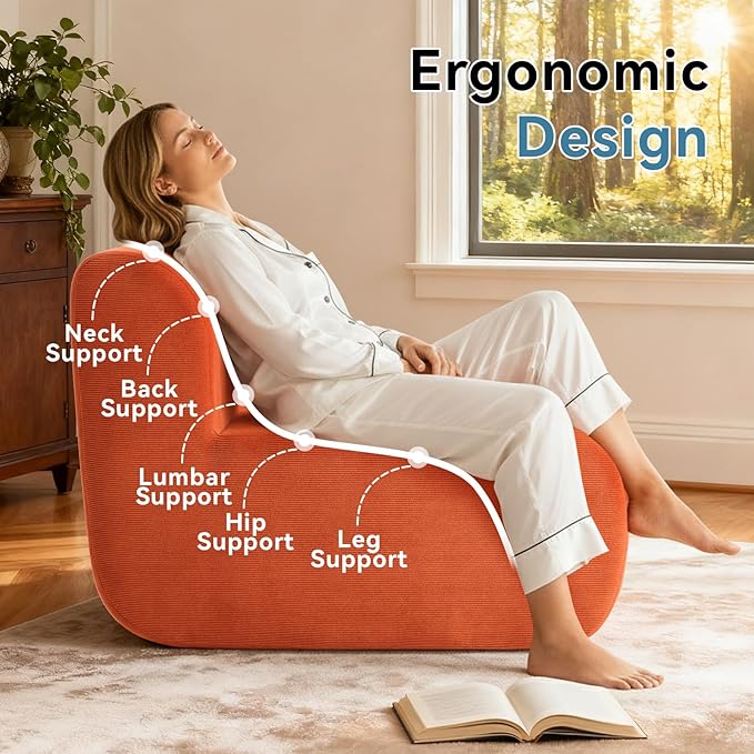 Single Boneless Chairs, Fireside Beanbag Chair Upholstered Cloud Sofa Chair - Image 4