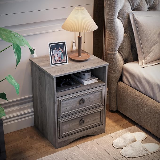 Set of 2 Nightstand with 2 Drawers, Large Accent Bed Side Table and End Table - Image 2
