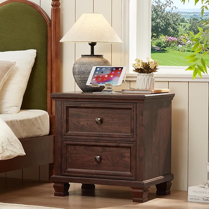 SAVOR LIFE Farmhouse Nightstand Set of 2, Rustic Low Nightstands - Image 7