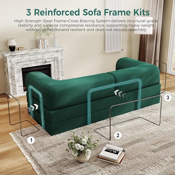 4-in-1 Folding Convertible Sofa Bed, 78 Inch Boneless Couch - Image 8