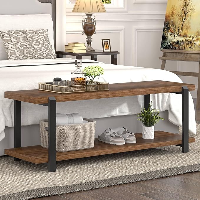 FOLUBAN Entryway Bench with Shoe Storage, Modern End of Bed Bench, Wood and - Image 3