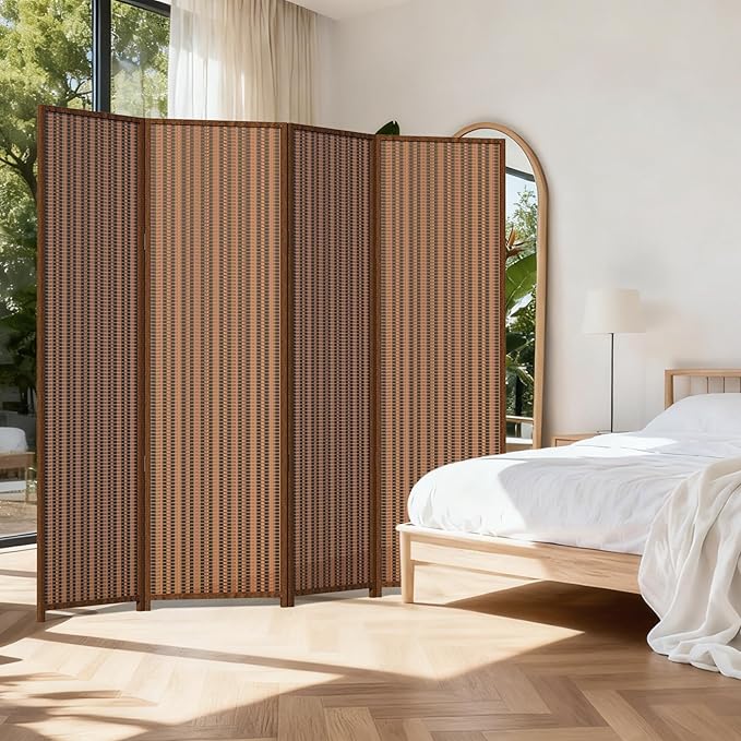 4 Panel Room Divider and Extra Wide Folding Privacy Screen, Bamboo Room Divider - Image 8