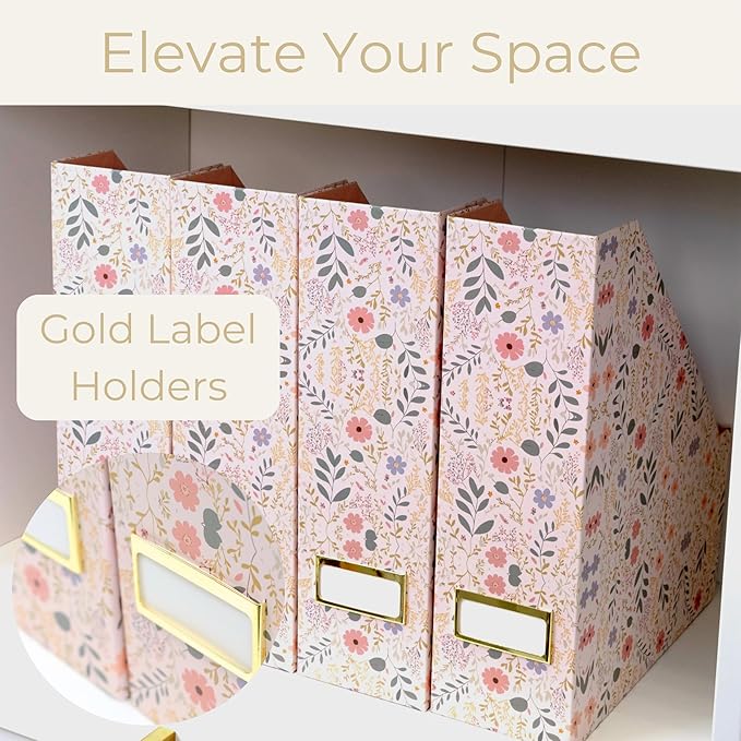 BLU MONACO | Cardboard Magazine File Holder Set of 4 | Standing File Holder - Image 4