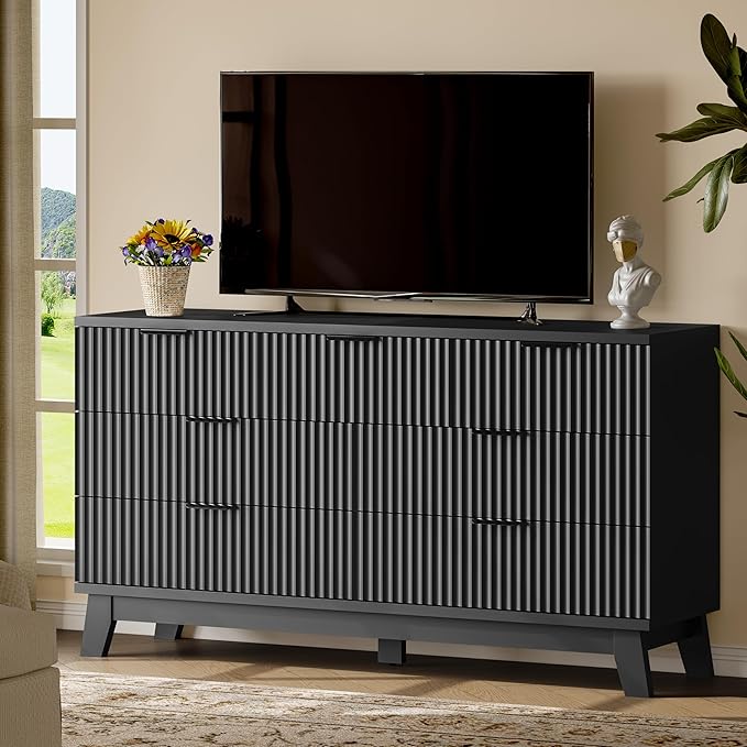 Fluted Dresser with 7 Drawers, Wooden Dresser TV Stand, Modern Closet Clothes - Image 7