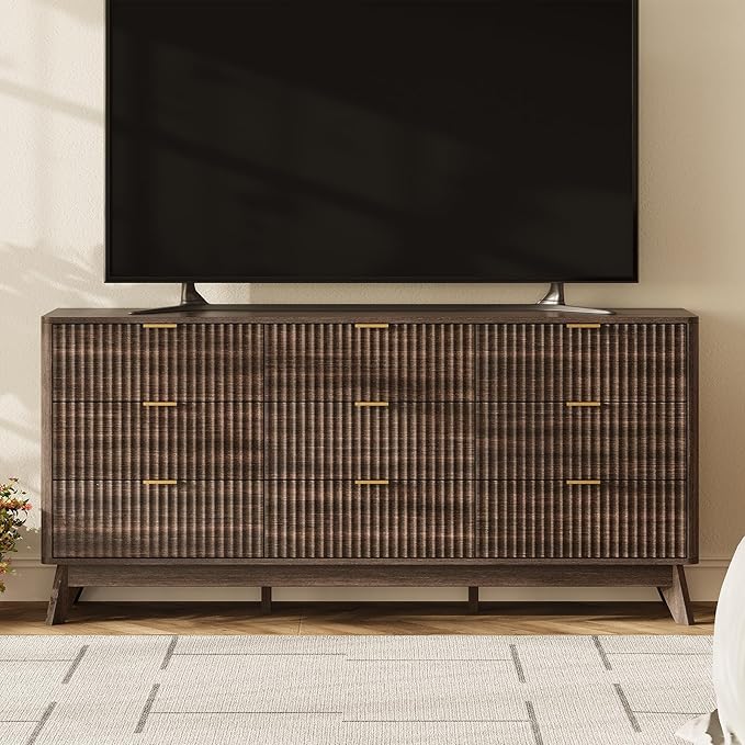 63'' Wide 9 Drawers Dresser for Bedroom, Modern Fluted Vertical Chest - Image 4