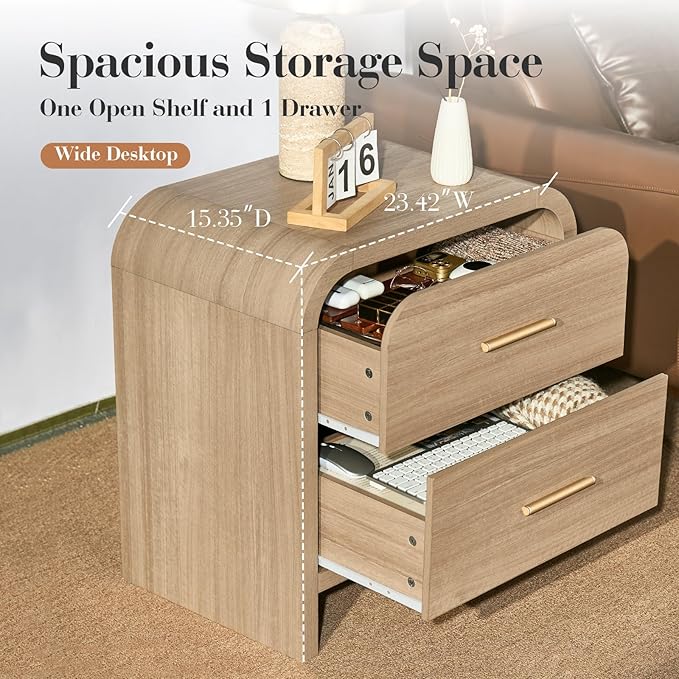 Night Stand 2-Drawer Nightstand 24" H Metal Handle Modern Sturdy Bedside Table - Image 8