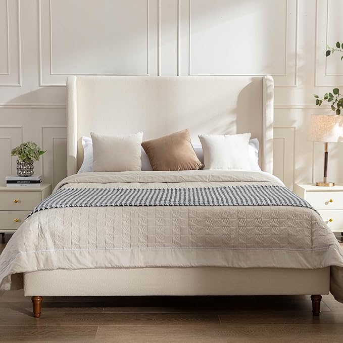 California King Size Upholstered Bed Frame, Platform Bed Frames by Unknown