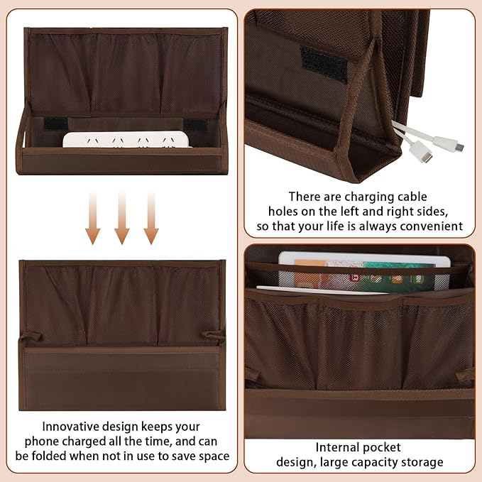 Bedside Storage Organizer with Power Strip Holder and Adjustable Straps Bed - Image 5