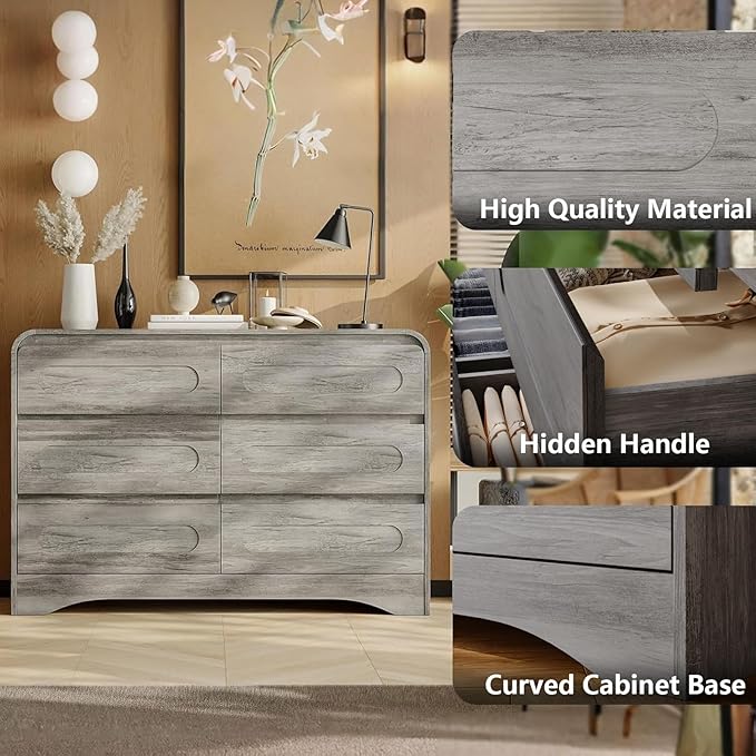 Dresser for Bedroom with 6 Drawers, Wood Closet Clothes Storage Dressers - Image 6