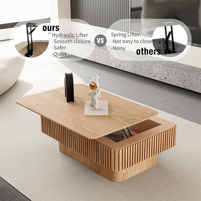 LKTART Lift Top Coffee Table for Living Room, Accent Fluted Coffee Table - Image 4