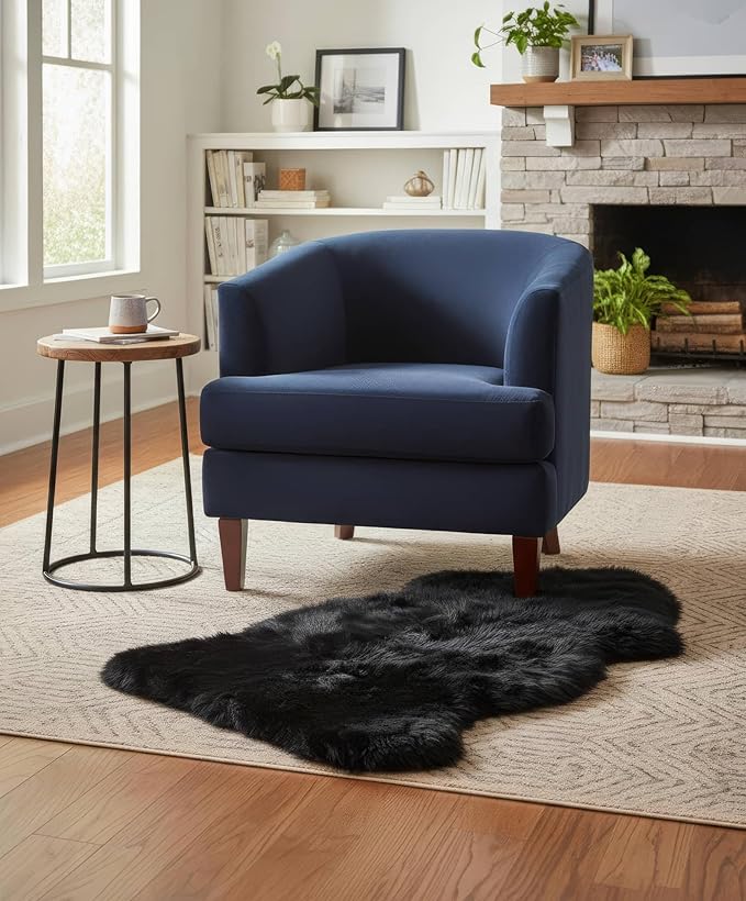 Super Area Rugs Black Sheepskin Rug Genuine Single 2x3ft Pelt Fluffy Fur Seat - Image 3