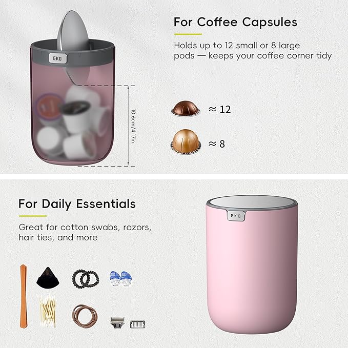 EKO Mini Desk Trash Can with Swing-Top Lid 0.4 Gallon Small Table Round - Image 2