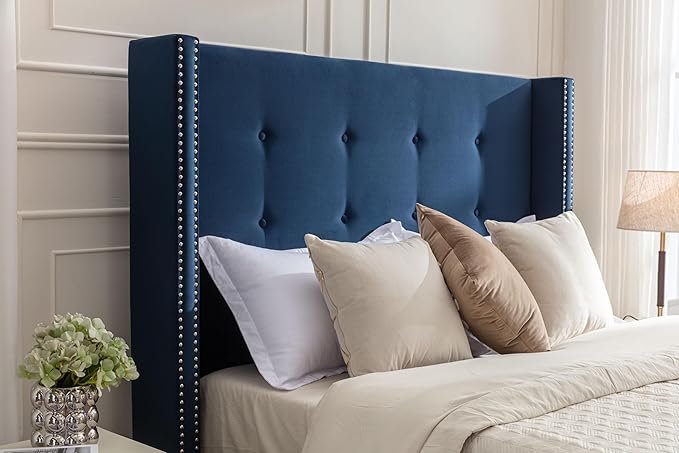 King Size Upholstered Bed Frame, Hand Buttoned Tufting Headboard Beds/No Box - Image 4