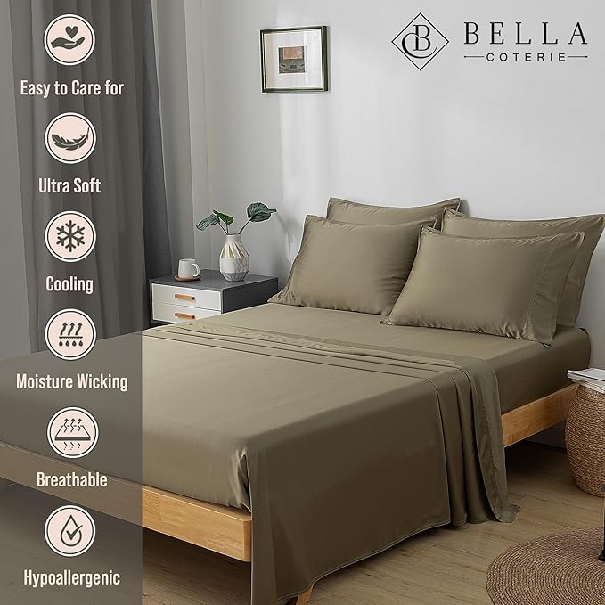 Bella Coterie 6 Piece Luxury Bamboo Viscose King Size Sheet Set | 100% - Image 2