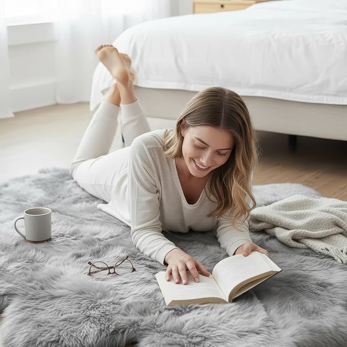 Silver Gray Sheepskin Rug for Bedside - Image 2