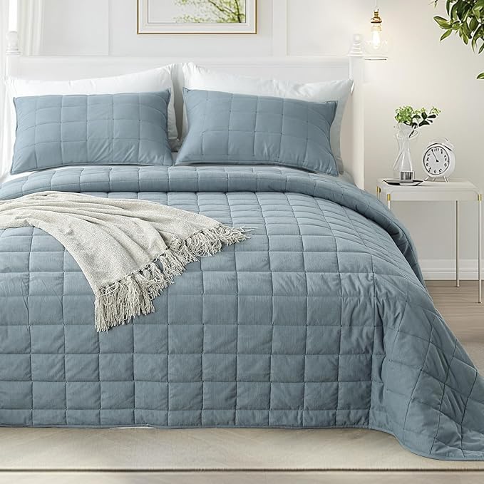 KASENTEX Twin Quilt Set 68"x86" – Soft Washed 3-Layer Lightweight Bedspread by KASENTEX