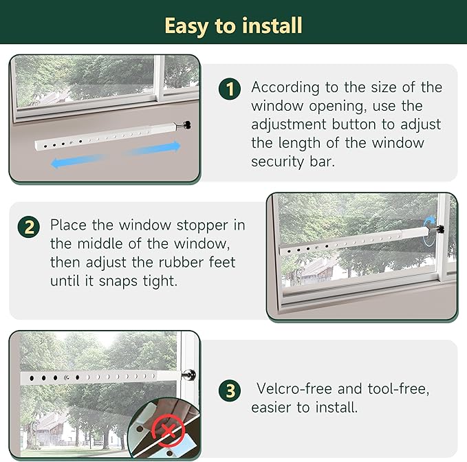 WooFog Adjustable Window Security Bars Vertical, Heavy Duty Sliding Patio Glass - Image 7