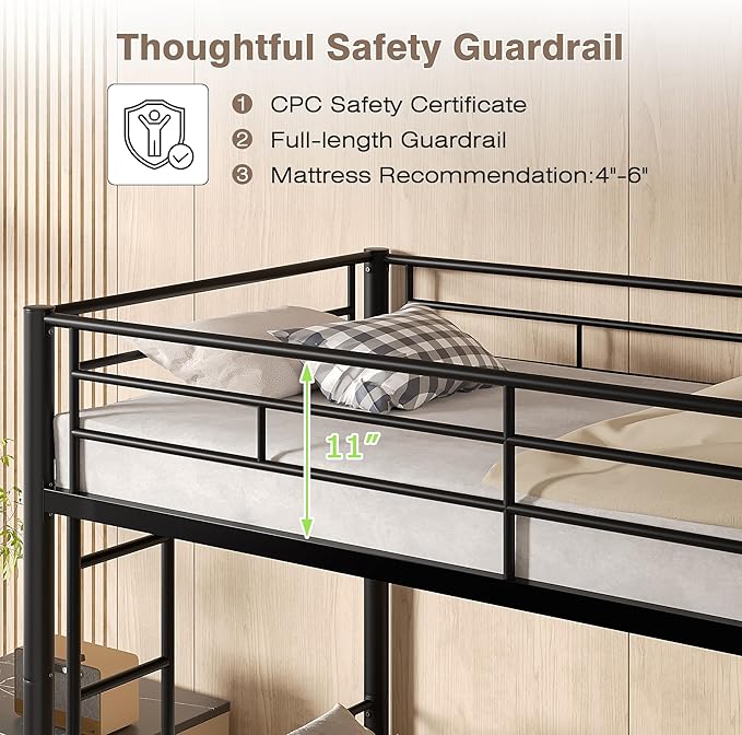 VECELO Bunk Bed Twin Over Twin, Metal Bunkbeds - Image 3