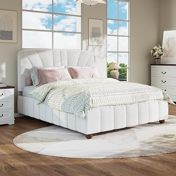 Queen Size Boucle Bed Frame Upholstered Bed Frame Queen - Image 6