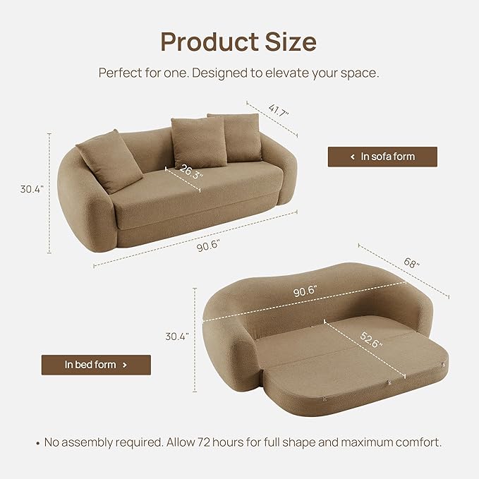 SICOTAS Curved Sofa Couch Bed for Living Room Convertible Futon Cloud Boneless - Image 7