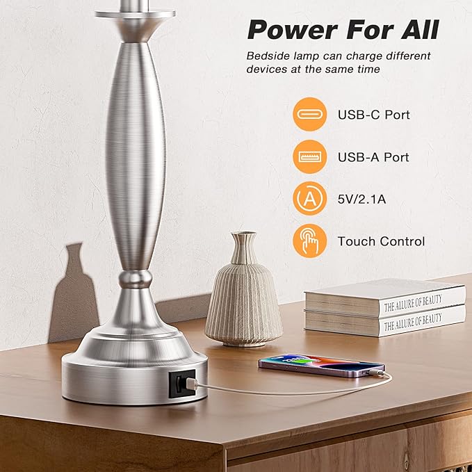 Beige Lamps for Bedrooms Set of 2 - Image 3