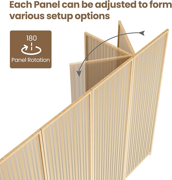 5 Panel Room Divider and Extra Wide Folding Privacy Screen, Bamboo Room Divider - Image 5