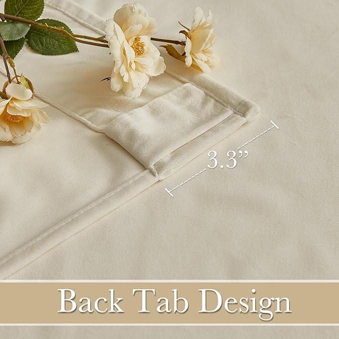 RYB HOME Beige Velvet Curtains 100 inches, Back Tab Soft Fabric Room Darkening - Image 4