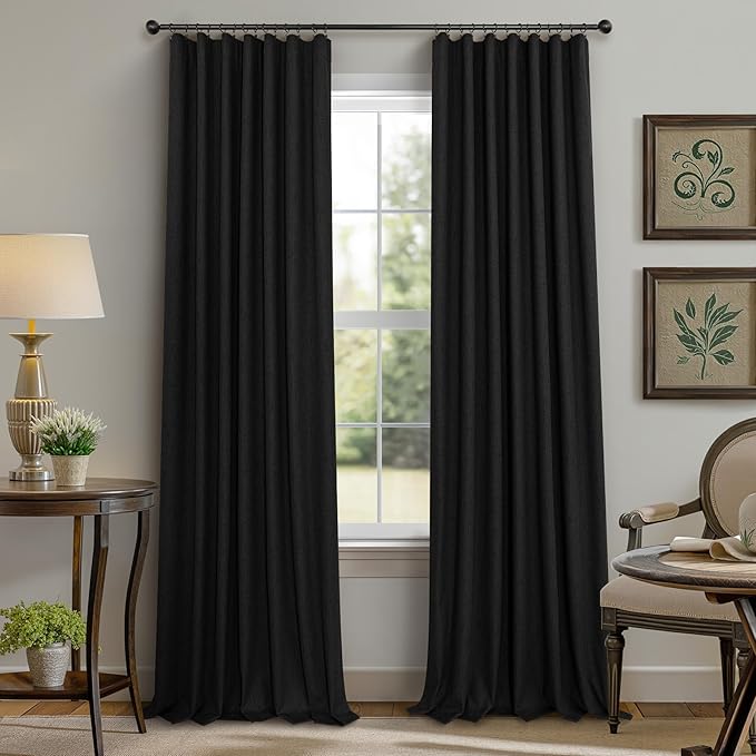 Black Curtains 84 Inches Long for Bedroom 2 Panel Set Linen Textured Total - Image 9