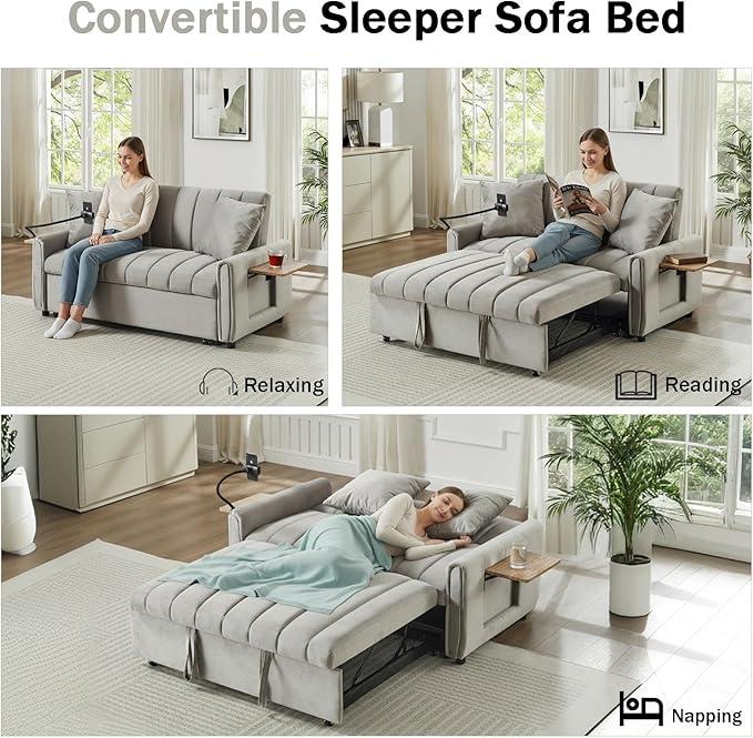3 in 1 Convertible Sleeper Sofa Bed, Pull Out Couch Bed - Image 4