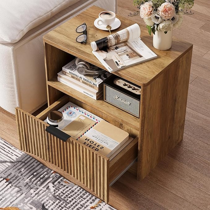 Fluted Nightstand Set of 2, MCM Mid Century Modern Bedside Tables - Image 6