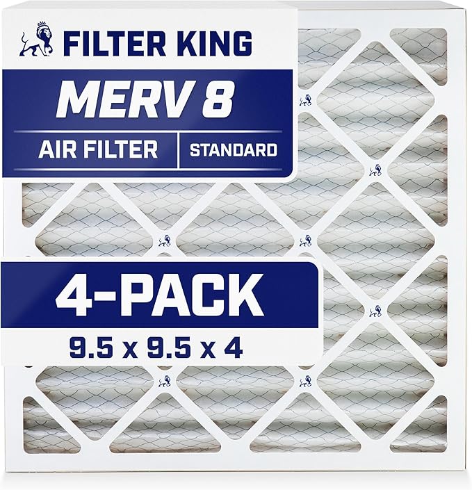 Filter King 9.5x9.5x4 Air Filter | 4-PACK | MERV 8 HVAC Pleated A/C Furnace by FilterKing