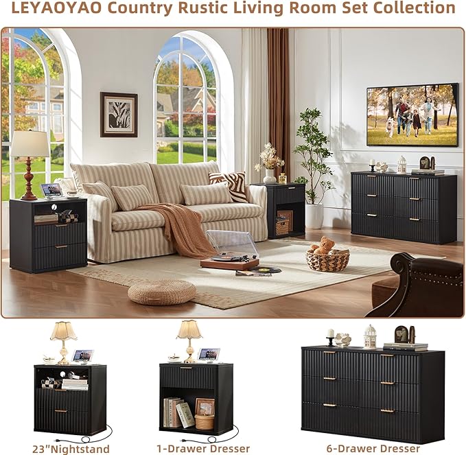 LEYAOYAO 48" Wide Fluted Dresser and 1 Drawers 23" Nightstand Set of 2 - Image 4